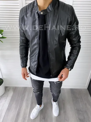 Geaca barbati neagra piele ecologica B7192